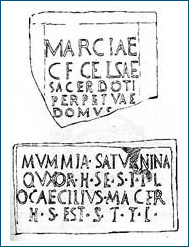 Lápidas funerarias romanos halladas en Montecristo (Colección Oliveros). Dibujo Ruz Márquez.